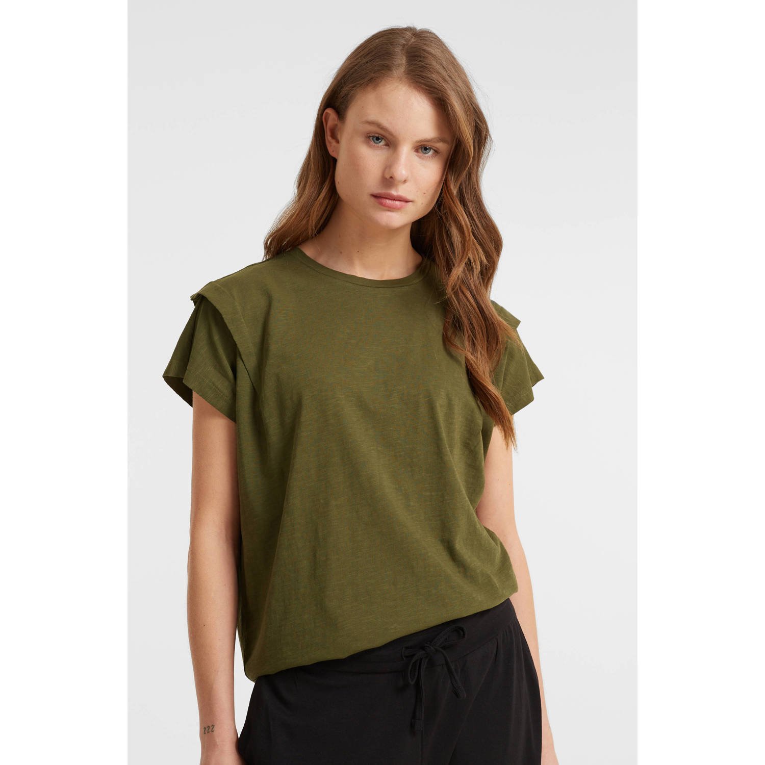 Anytime T-shirt met schouder detail khaki