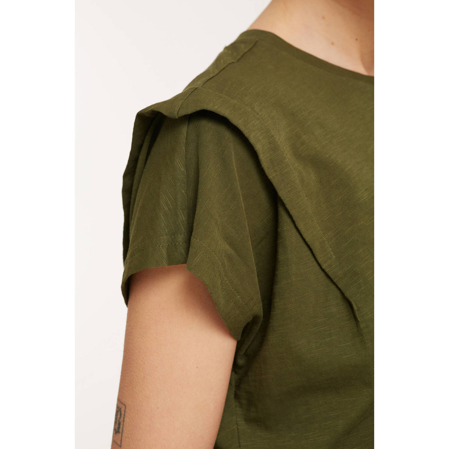 anytime T-shirt met schouder detail khaki