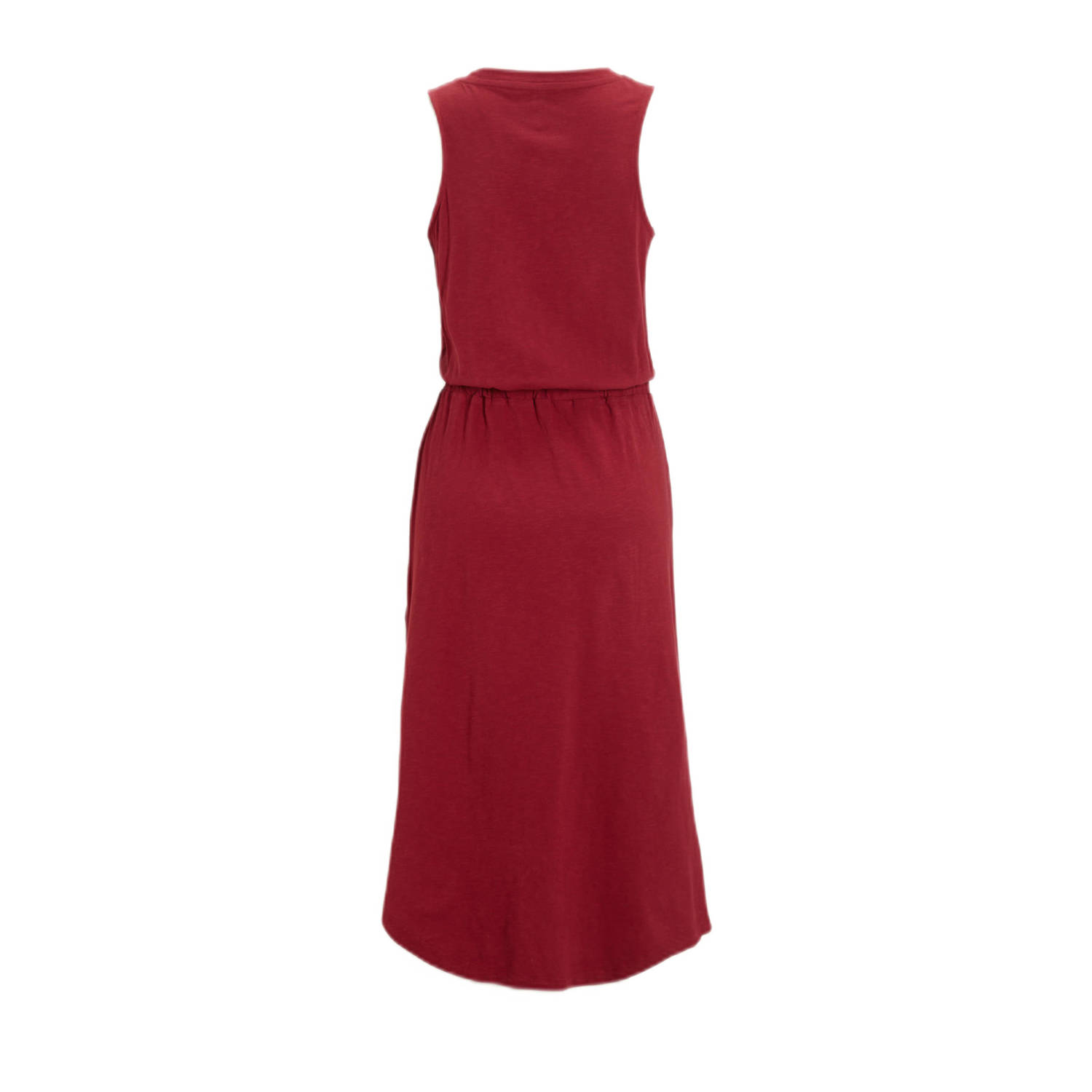 anytime midi jurk met V-hals bordeauxrood