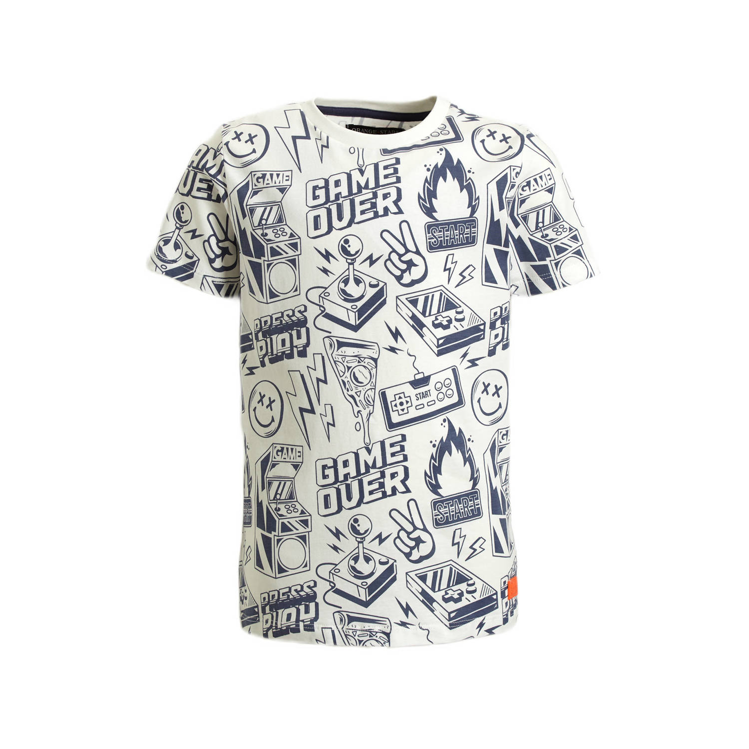 Orange Stars T-shirt Peer met all over print wit blauw Jongens Katoen Ronde hals 110 116