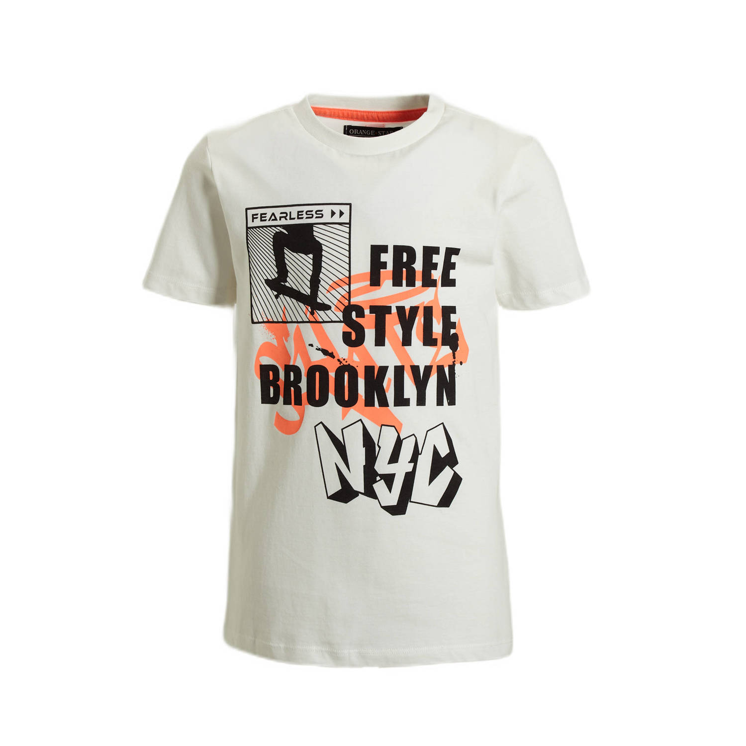 Orange Stars T-shirt Phill met printopdruk wit Jongens Katoen Ronde hals 110 116