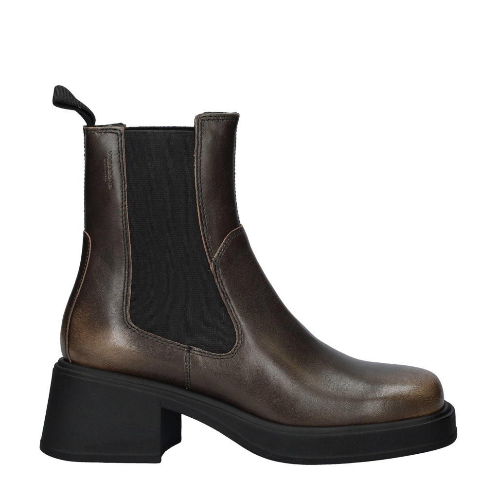 Bruine dames Vagabond Dorah leren chelsea boots met blokhak en elastische inzet