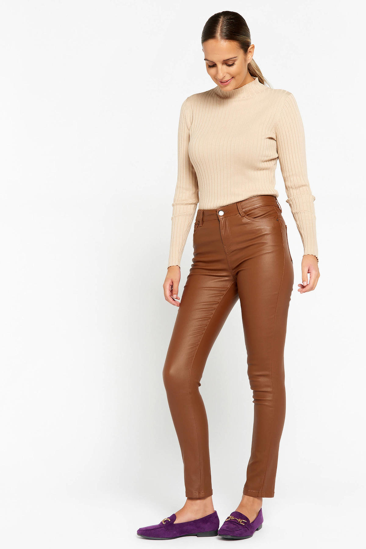 Morgan metallic low waist skinny broek met glitters zwart