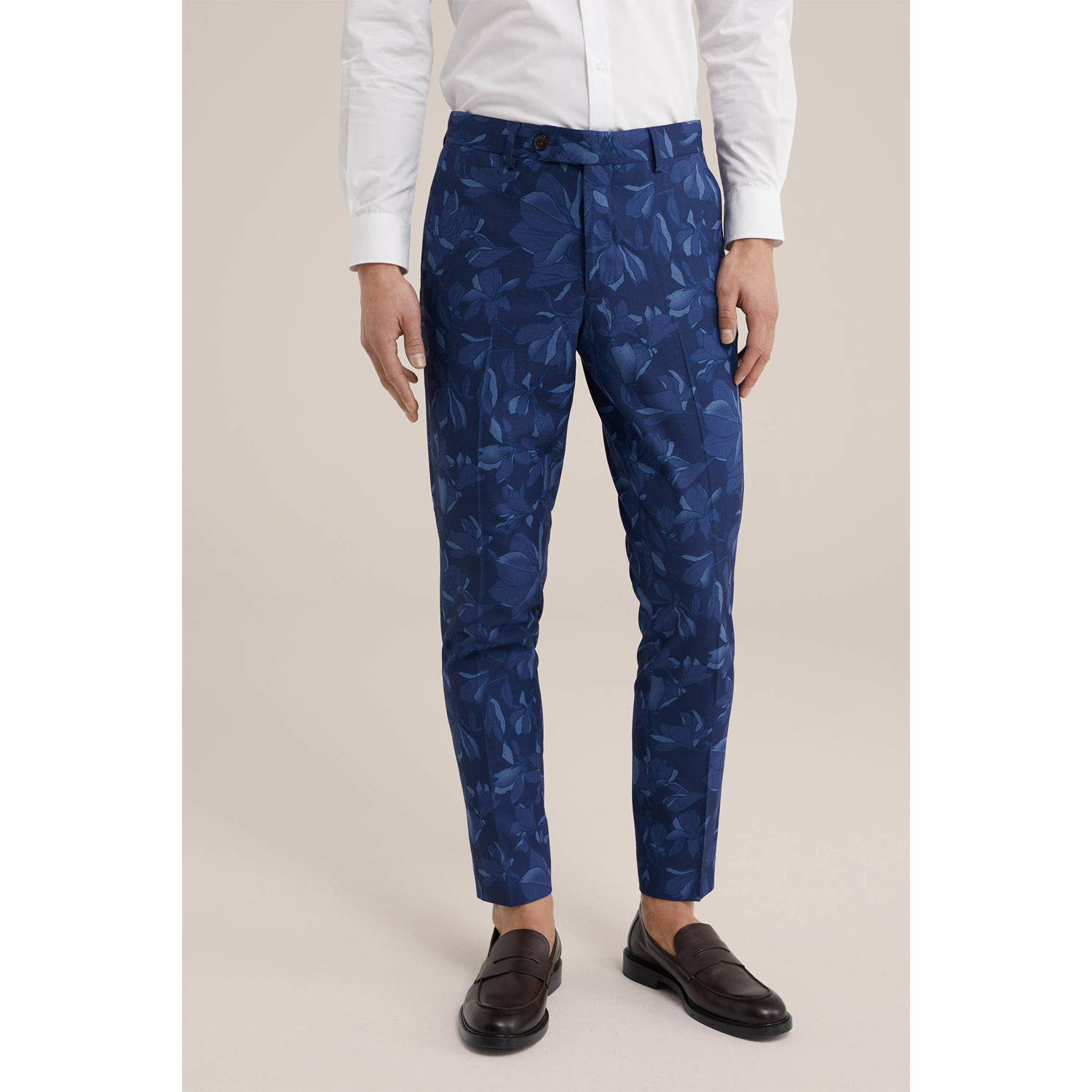 WE Fashion slim fit pantalon met all over print new kobalt