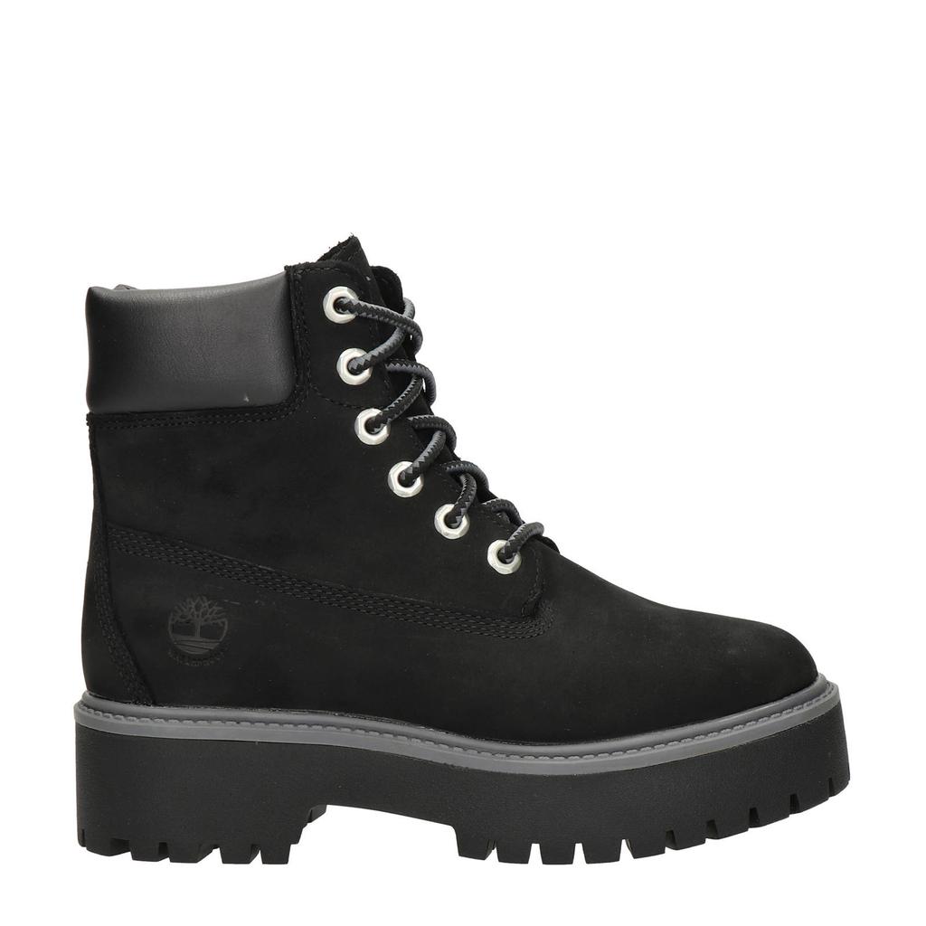 Zwarte dames Timberland nubuck veterboots met plateauzool en effen