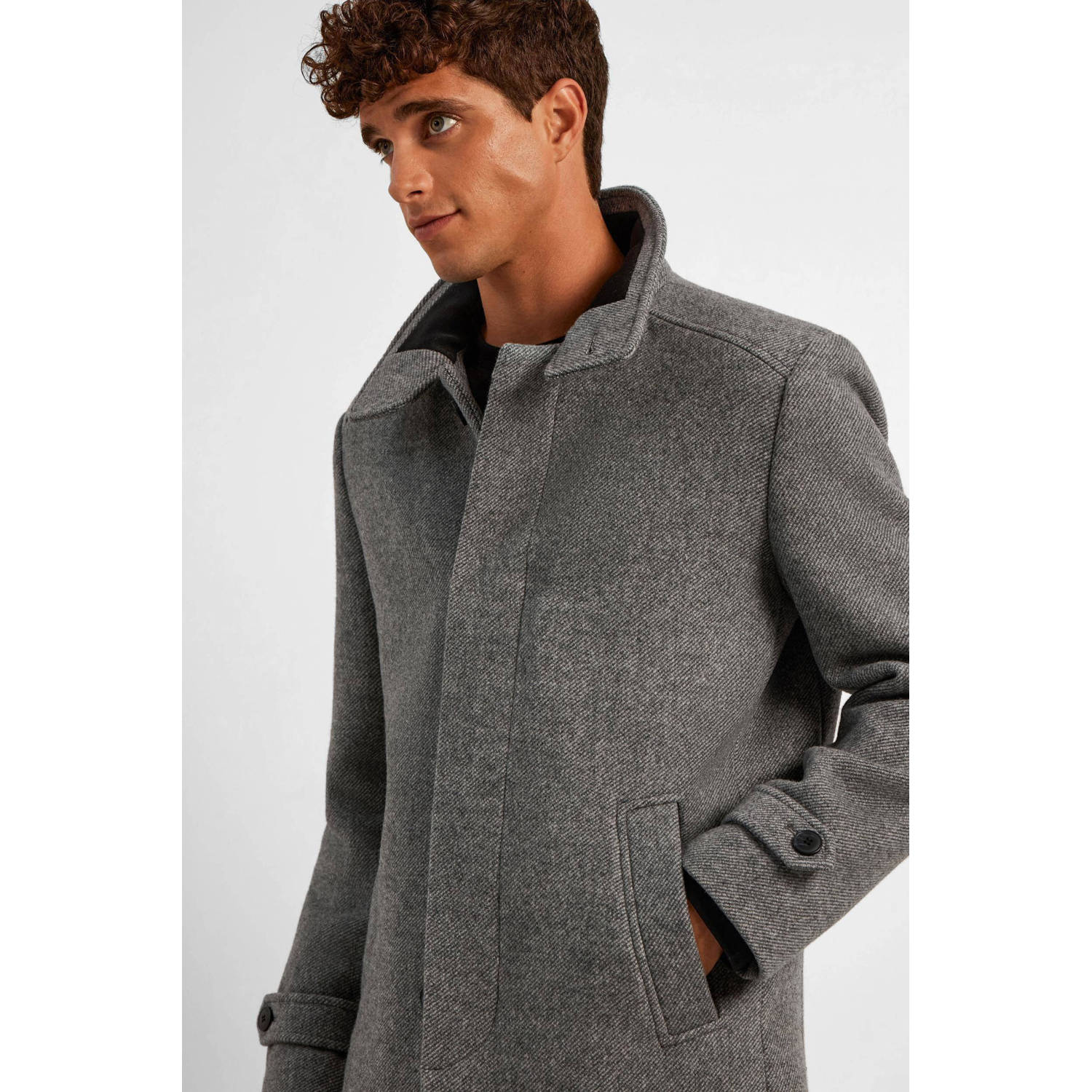 SELECTED HOMME Heren Jassen Slhreuben Wool Coat B Noos Grijs