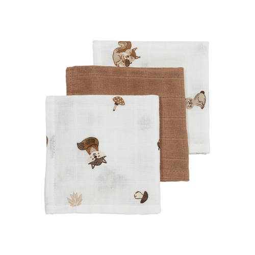 Meyco hydrofiel monddoekje Forest Animals 30x30 cm - set van 3 toffee afbeelding