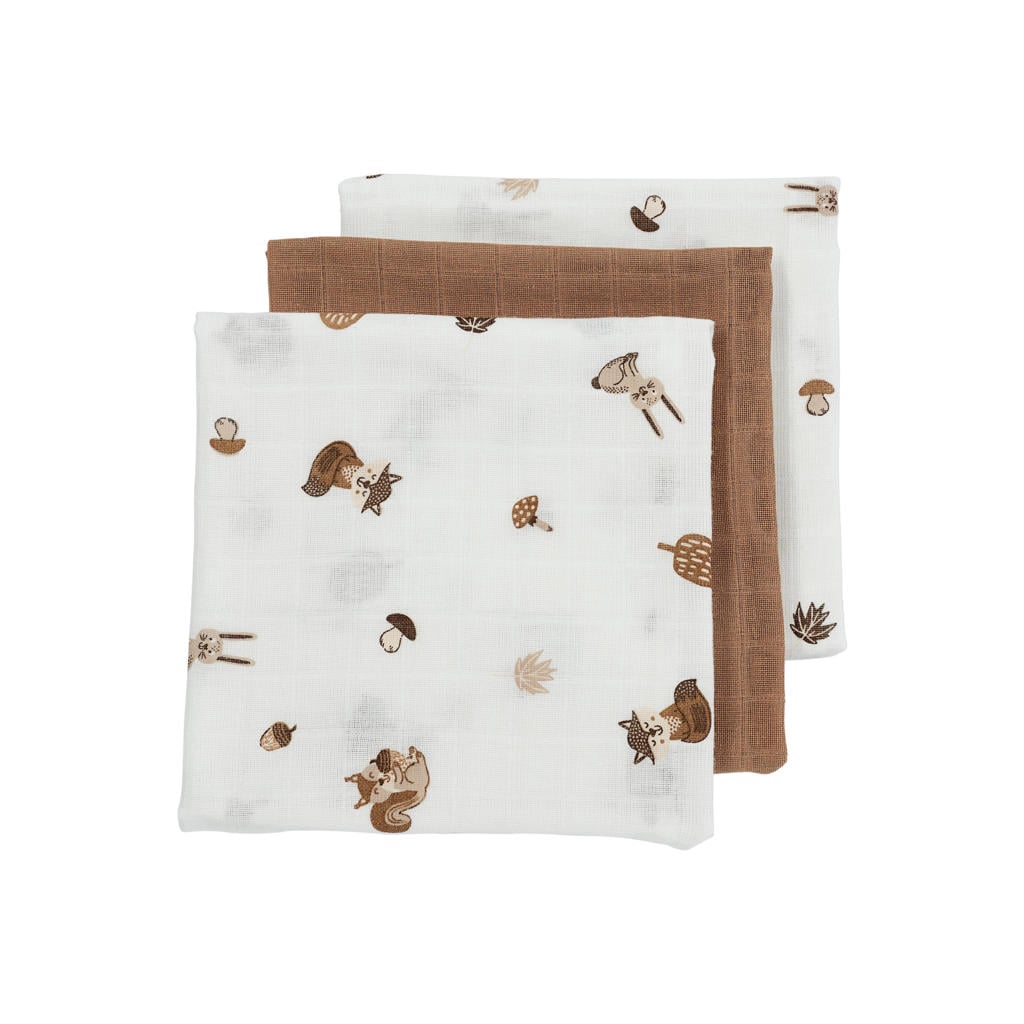 Meyco hydrofiele doek Forest Animals 70x70 cm - toffee (set van 3)