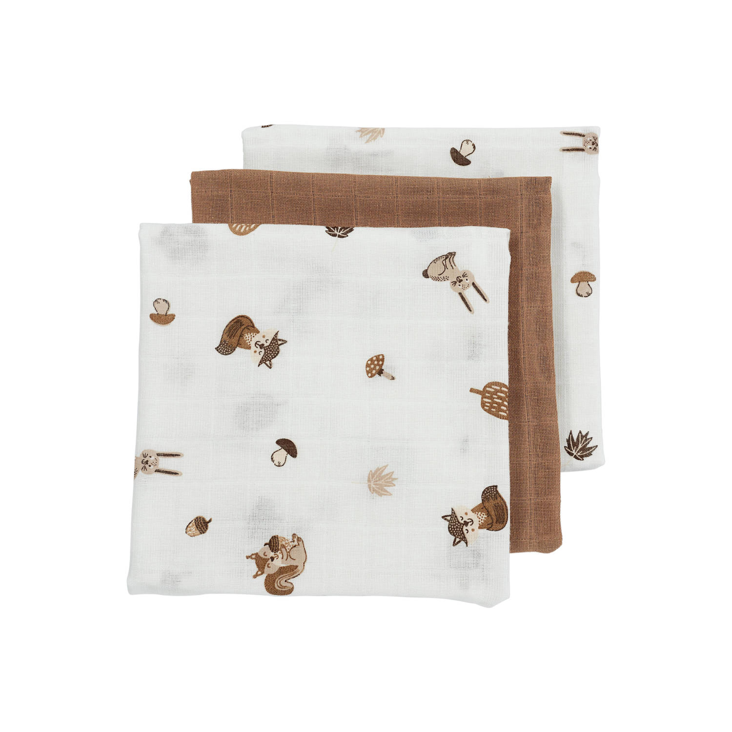 Meyco hydrofiele doek Forest Animals 70x70 cm set van 3 toffee