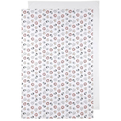 Meyco baby ledikantlaken Animal/Uni - set van 2 100x150 cm wit/multi afbeelding