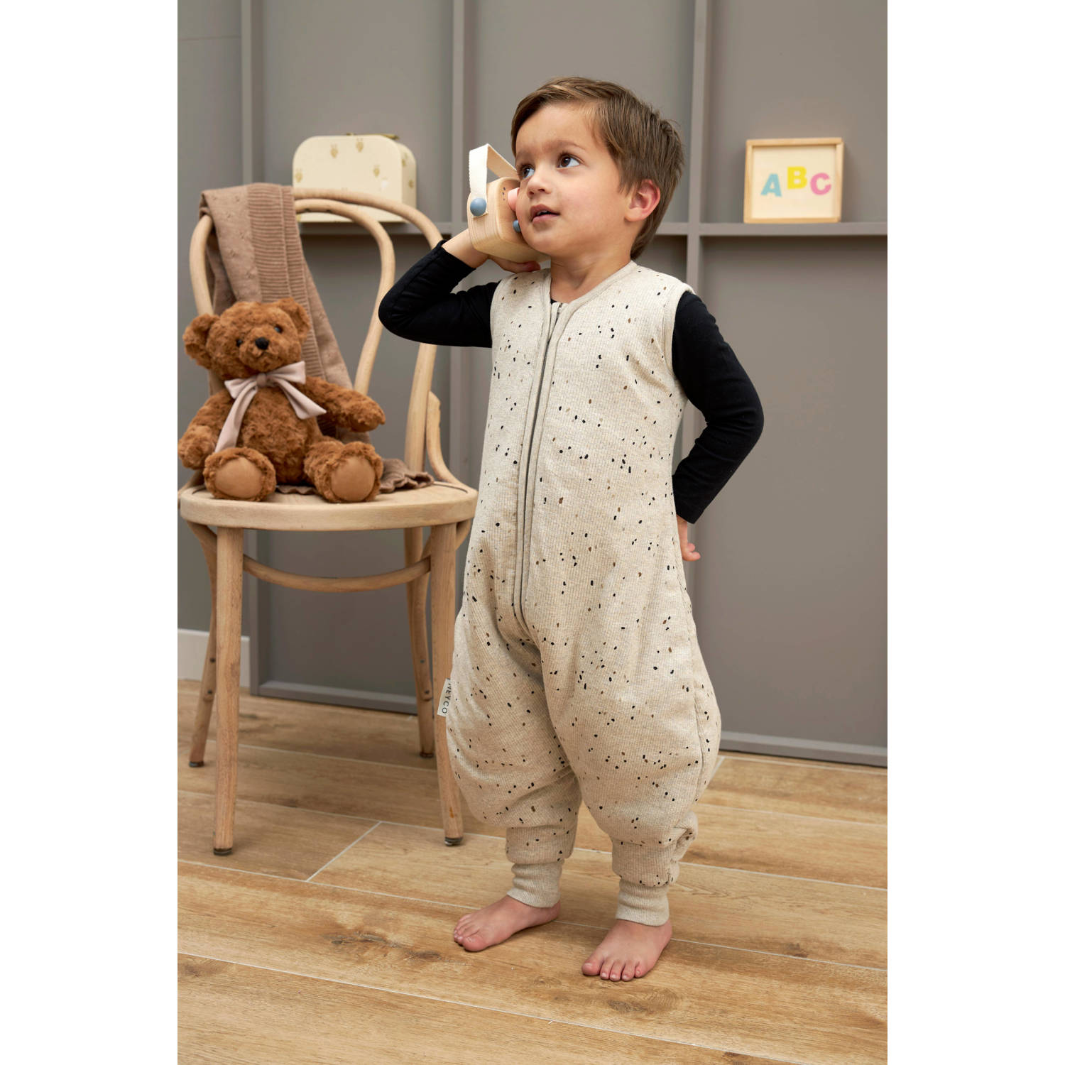 Meyco baby winter slaapoverall jumper Rib Mini Spot sand melange