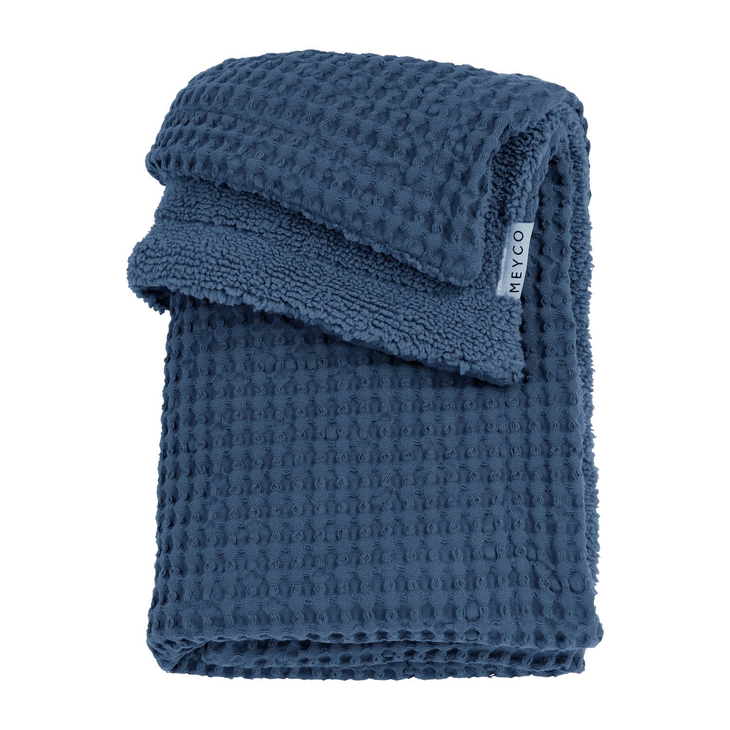 Meyco wiegdeken wafel teddy indigo Babydeken Blauw