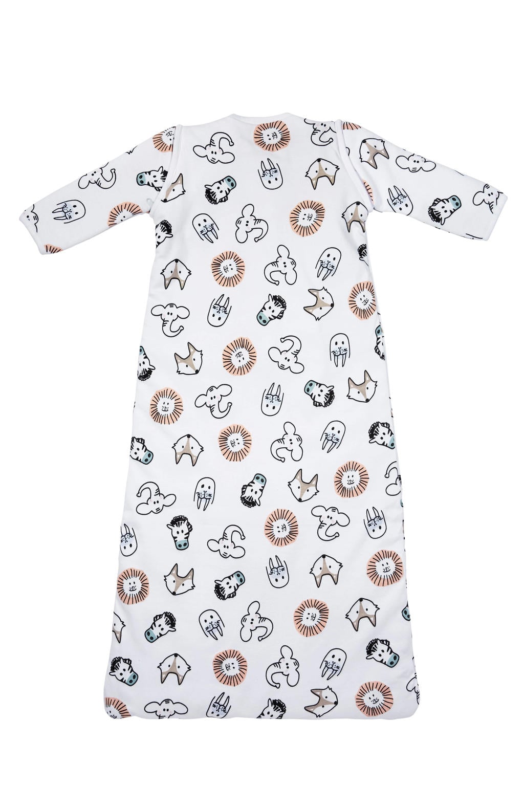 Meyco baby slaapzak met afritsbare mouwen Animal wit/bruin/zwart 60 cm