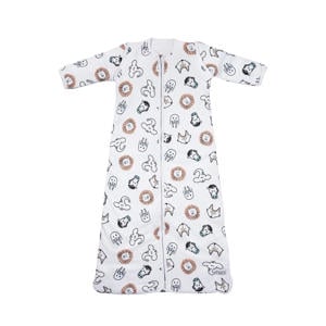 baby slaapzak met afritsbare mouwen Animal wit/bruin/zwart 60 cm