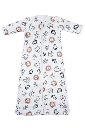 baby slaapzak met afritsbare mouwen Animal wit/bruin/zwart 60 cm