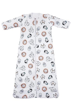 baby slaapzak met afritsbare mouwen Animal wit/bruin/zwart 60 cm