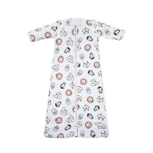 baby slaapzak met afritsbare mouwen Animal wit/bruin/zwart 60 cm