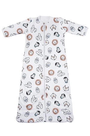baby slaapzak met afritsbare mouwen Animal wit/bruin/zwart 60 cm