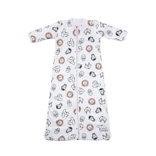 Meyco baby slaapzak met afritsbare mouwen Animal wit/bruin/zwart 60 cm afbeelding