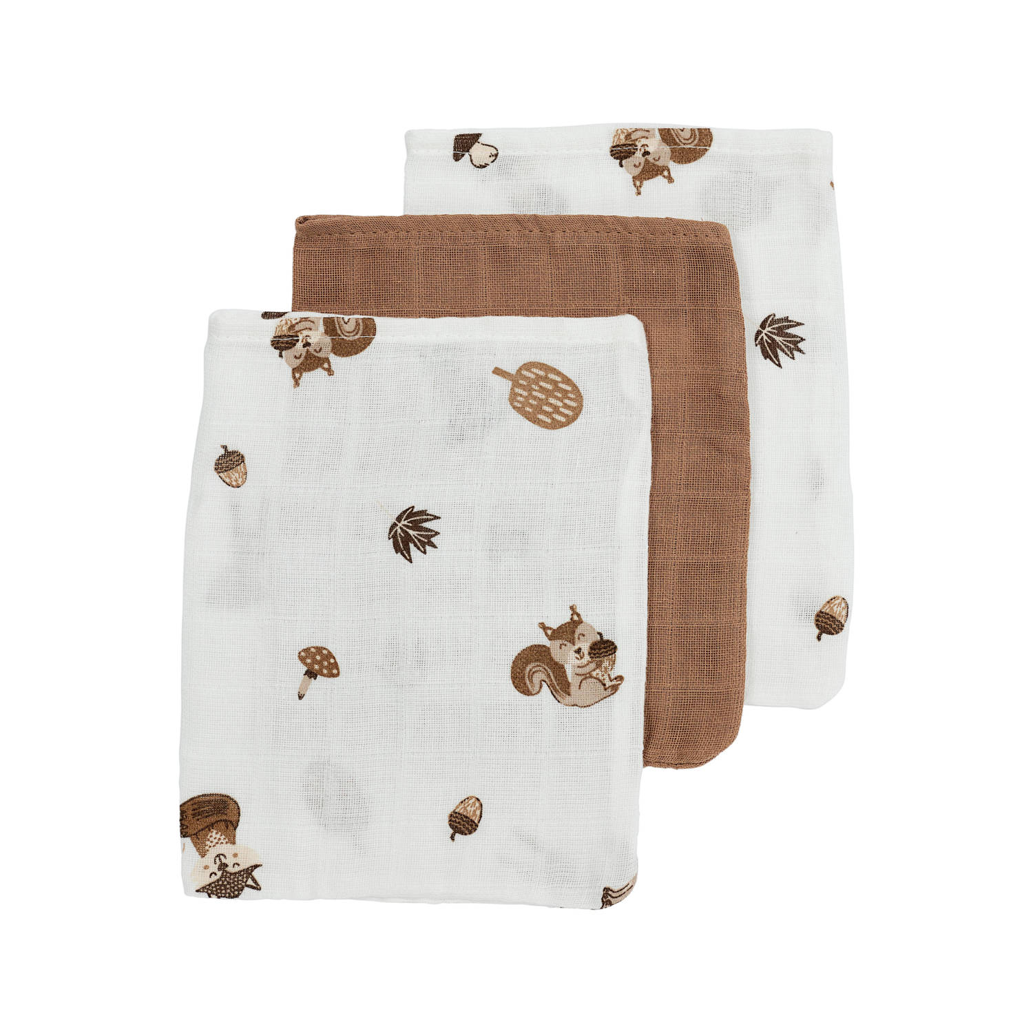 Meyco hydrofiel washandje Forest Animals set van 3 toffee Hydrofiele washandjes Bruin