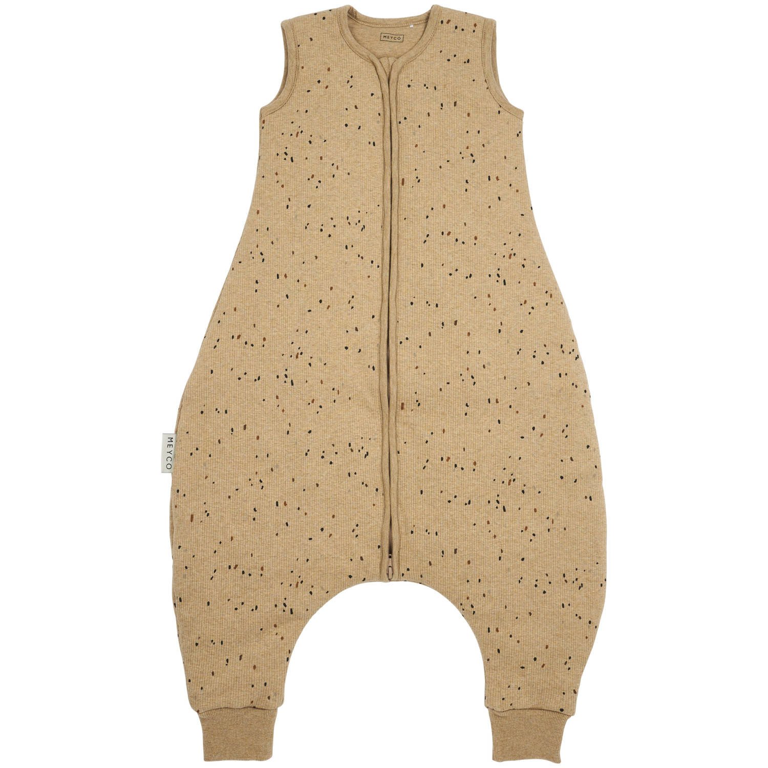 Meyco baby winter slaapoverall jumper Rib Mini Spot toffee melange Babyslaapzak Bruin 104