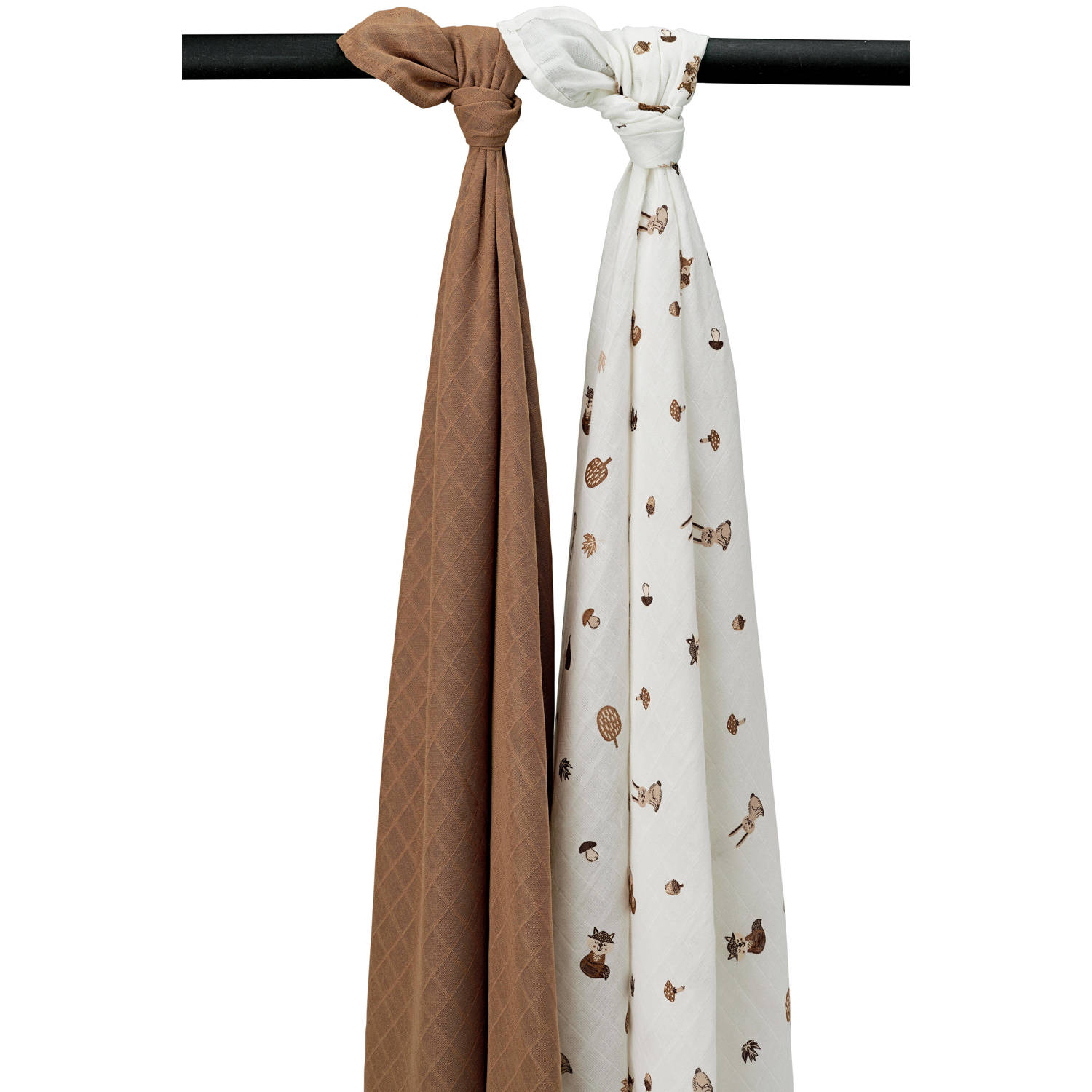 Meyco hydrofiele swaddle Forest Animals 120x120 cm set van 2 toffee Bruin