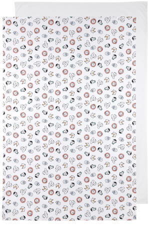 baby wieglaken Animal/Uni - 75x100c m wit/multi (set van 2)