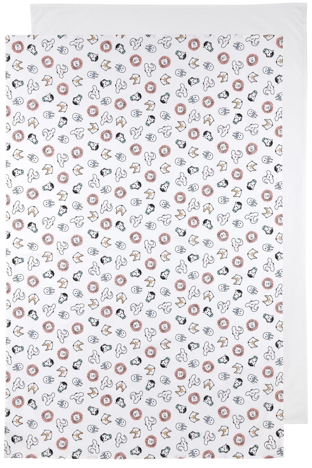 Meyco baby wieglaken Animal/Uni - 75x100c m wit/multi (set van 2)