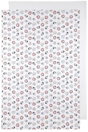 baby wieglaken Animal/Uni - 75x100c m wit/multi (set van 2)