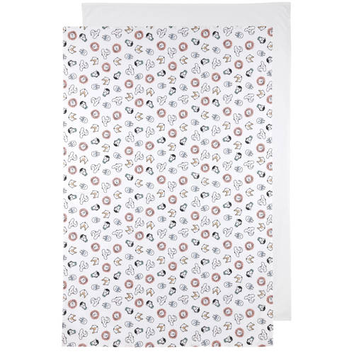 Meyco baby wieglaken Animal/Uni - set van 2 75x100c m wit/multi afbeelding