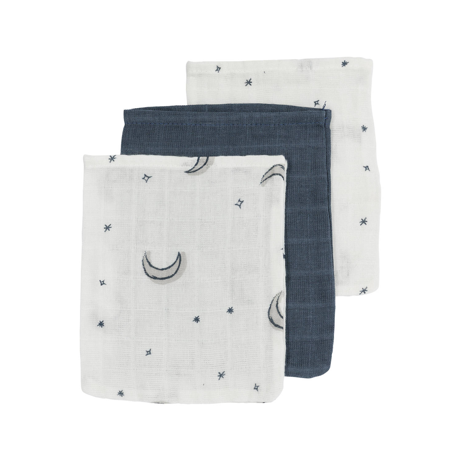 Meyco hydrofiel washandje Moon set van 3 indigo Hydrofiele washandjes Blauw