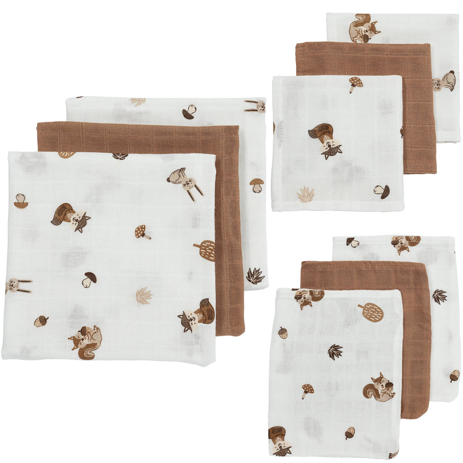 Meyco hydrofiele starterset Forest Animals set van 9 toffee Bruin Dierenprint