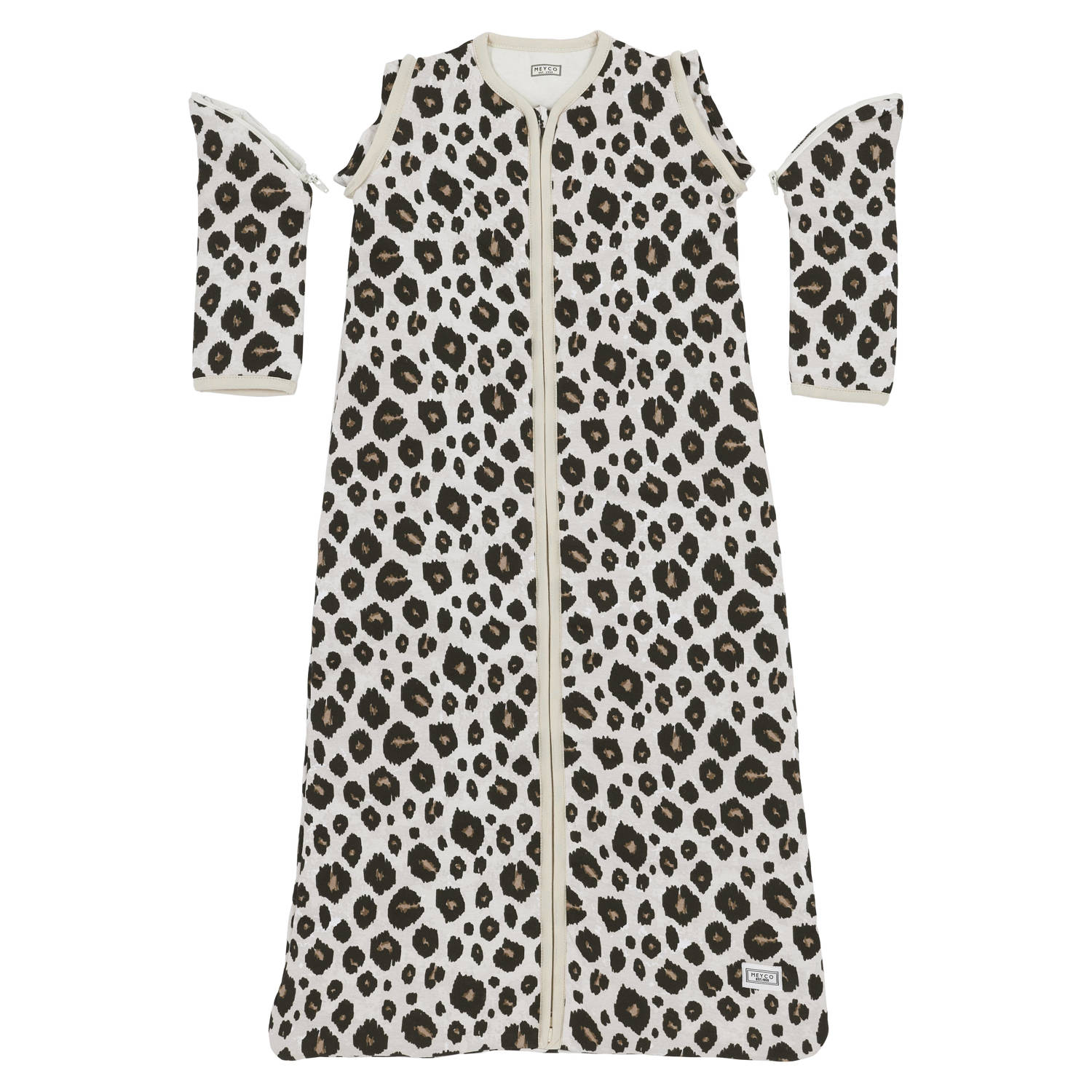 Meyco baby slaapzak met afritsbare mouwen Leopard sand melange