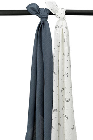 hydrofiele swaddle Moon 120x120 cm - indigo (set van 2)