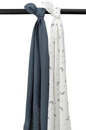 hydrofiele swaddle Moon 120x120 cm - indigo (set van 2)