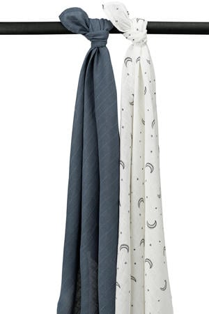 hydrofiele swaddle Moon 120x120 cm - indigo (set van 2)
