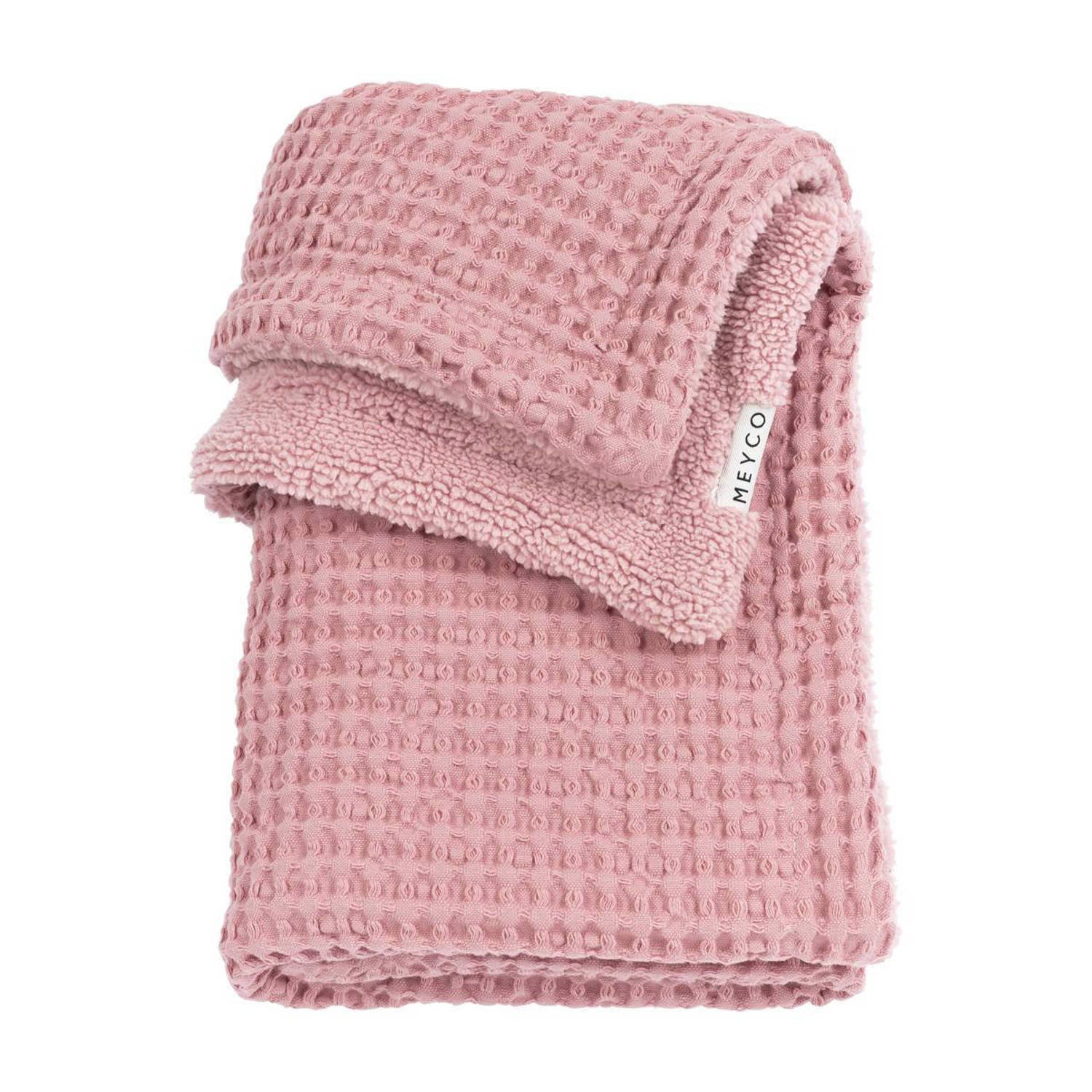 Meyco baby ledikantdeken wafel teddy old pink