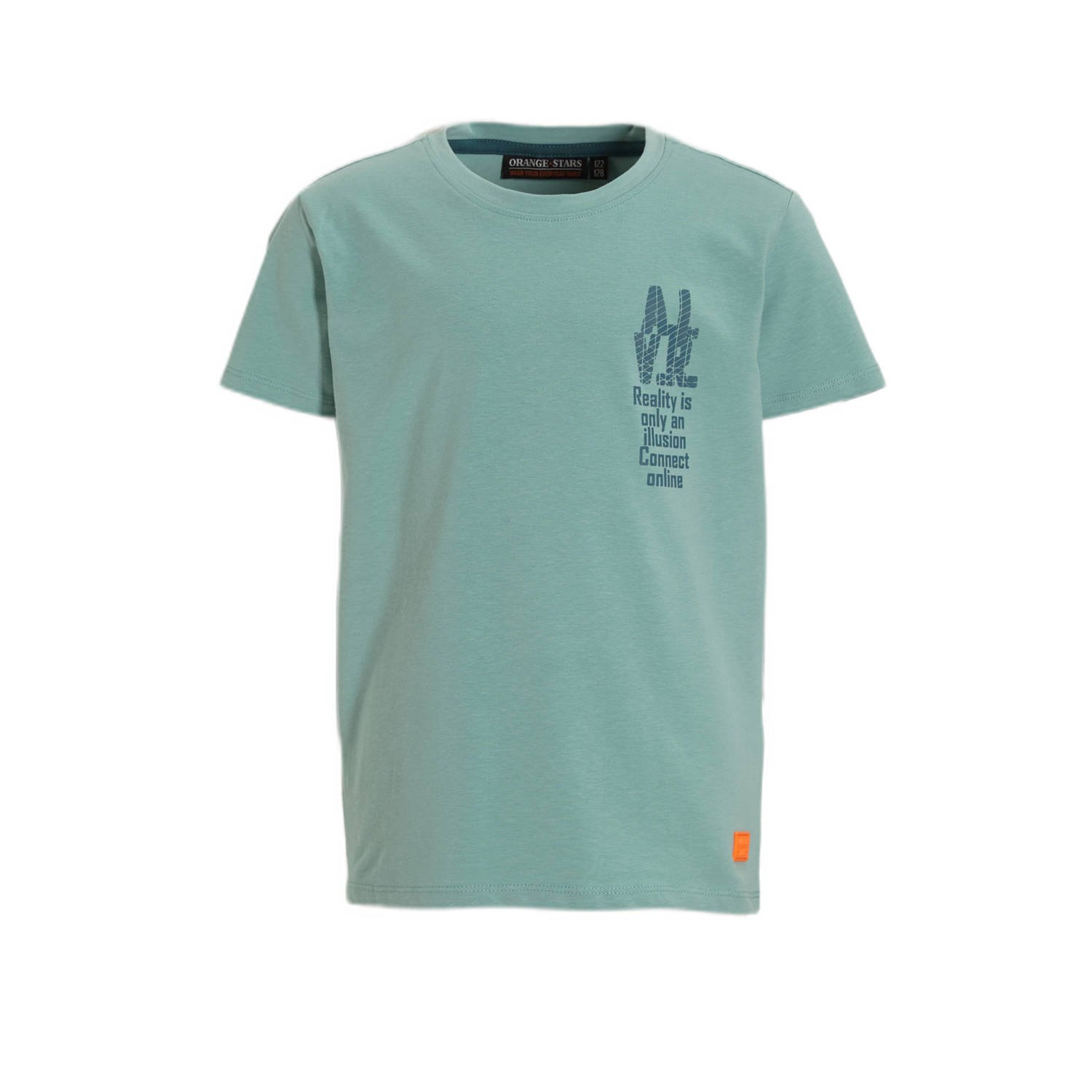 Orange Stars T-shirt Petter met tekstopdruk lichtblauw