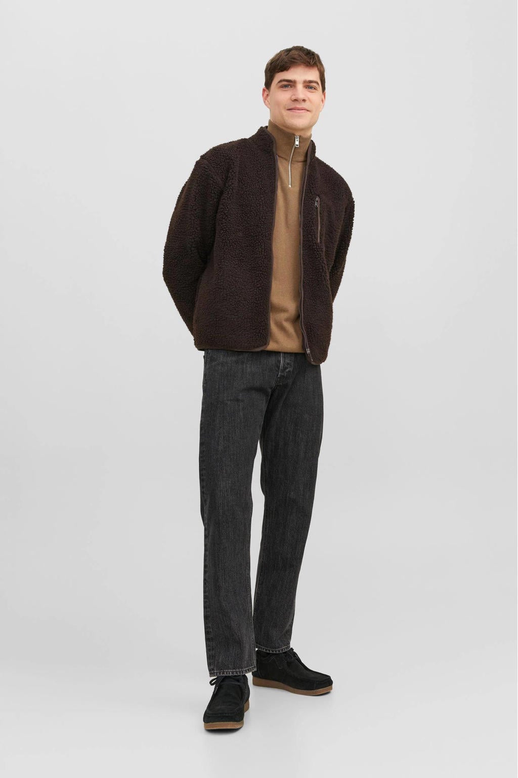 JACK & JONES ESSENTIALS trui JJEEMIL bruin