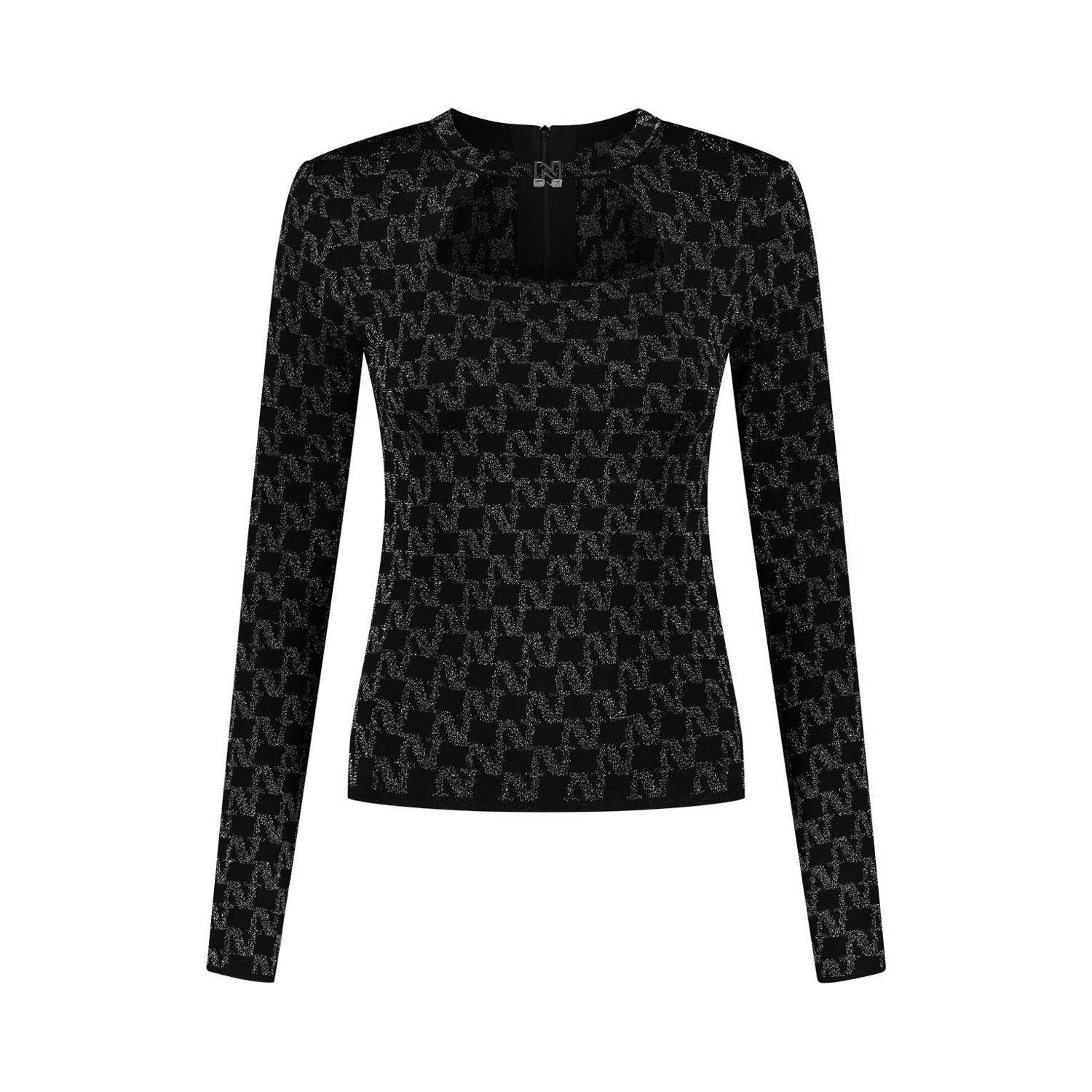 NIKKIE top met all over print en open detail zwart