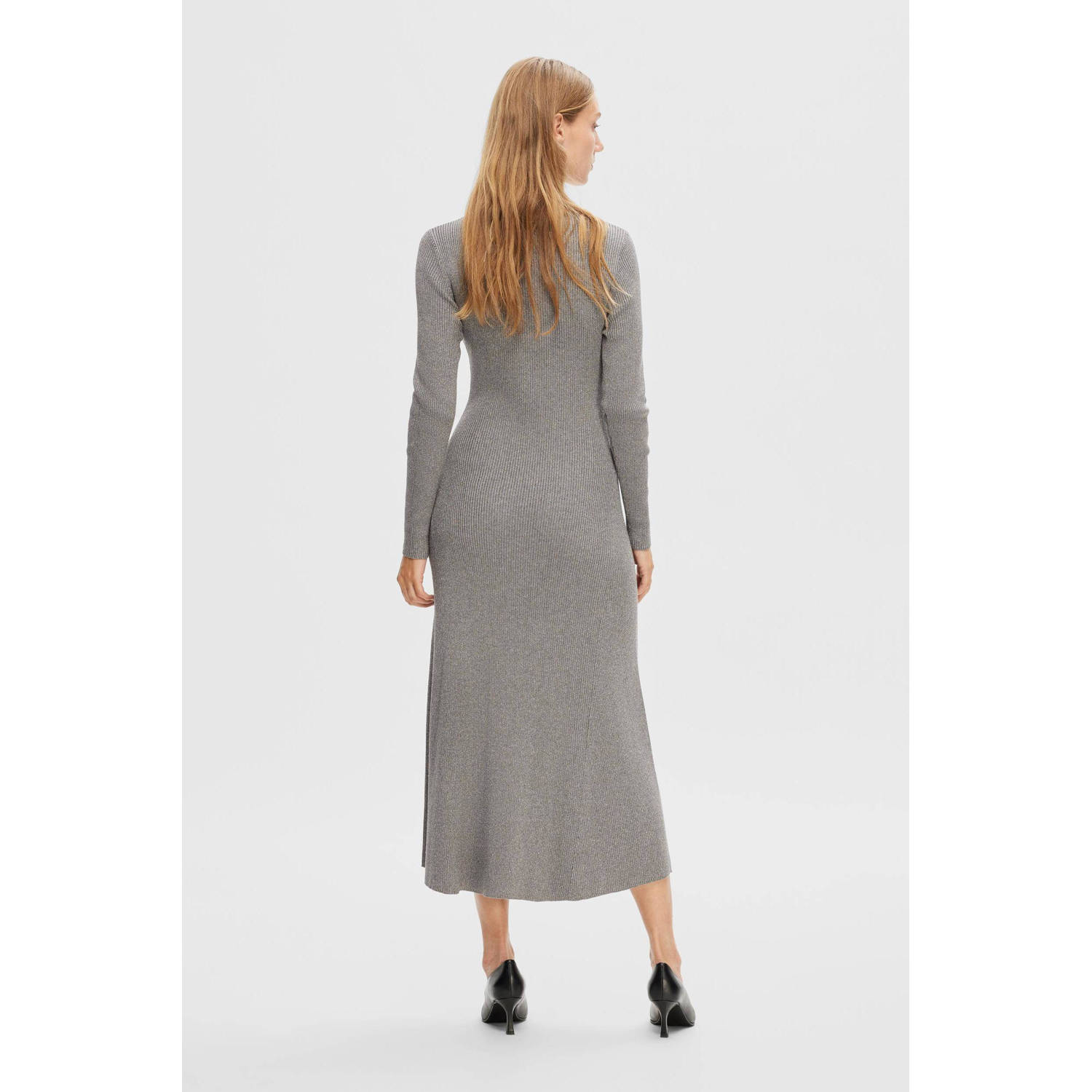 SELECTED FEMME ribgebreide jurk SLFLURA grijs