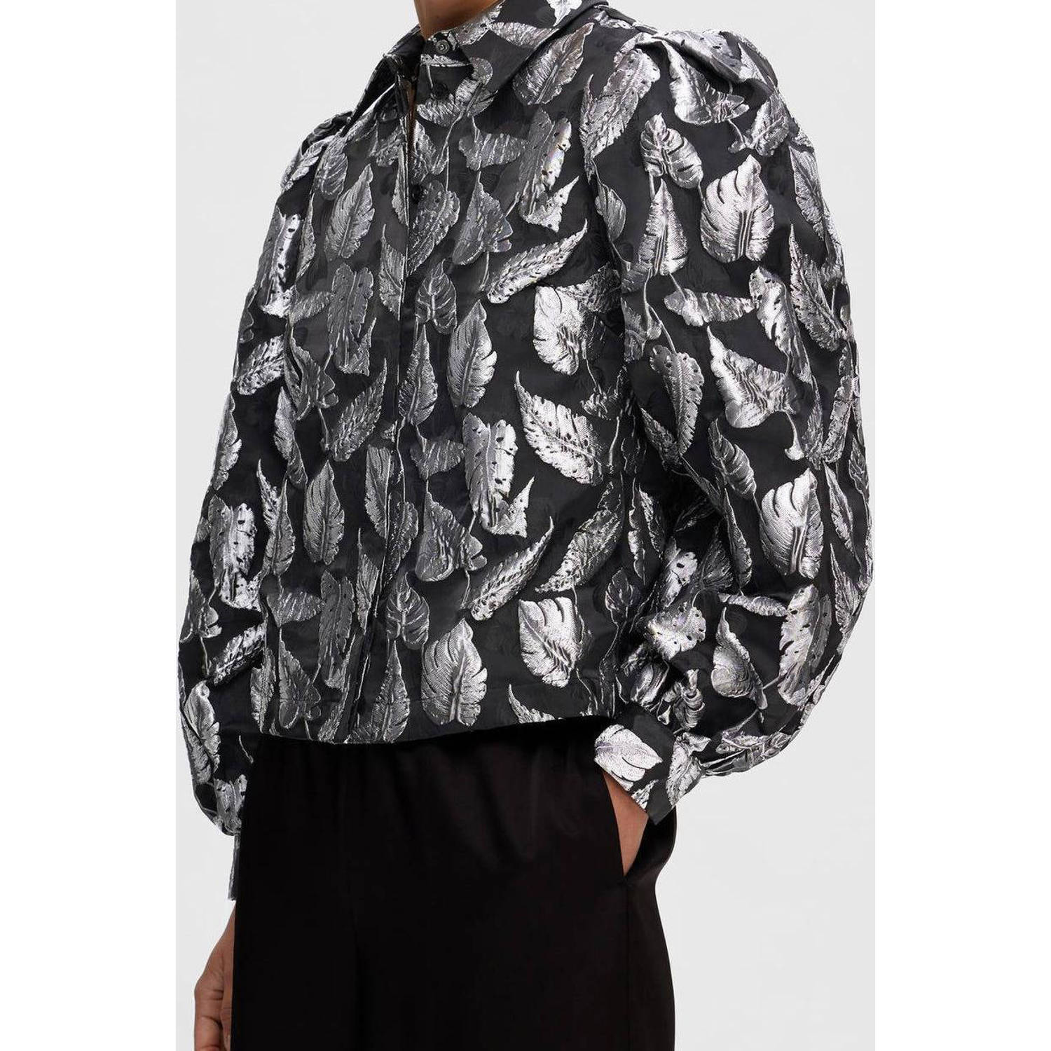 SELECTED FEMME blouse SLFPAULA met bladprint zwart zilver