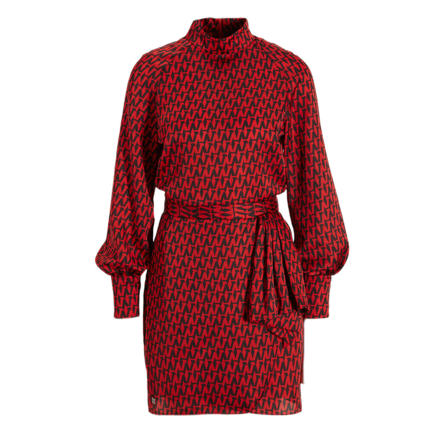 NIKKIE jurk Ankara met all over print en ceintuur rood zwart