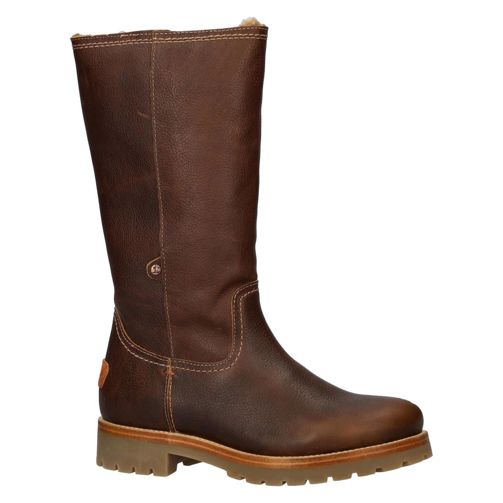 Bruine dames Panama Jack Bambina leren laarzen met profielzool en ritssluiting