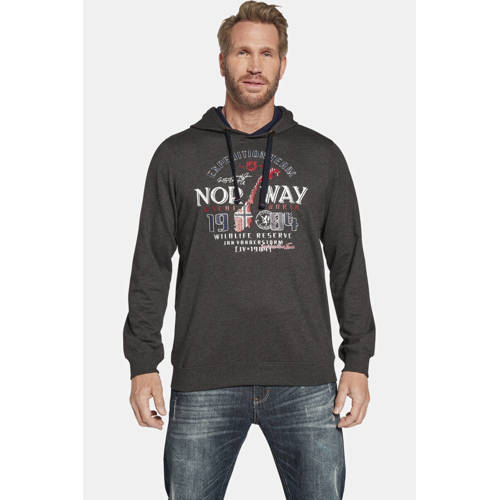 Jan Vanderstorm +FIT Collectie hoodie HINRICUS Plus Size met printopdruk donkergrijs afbeelding