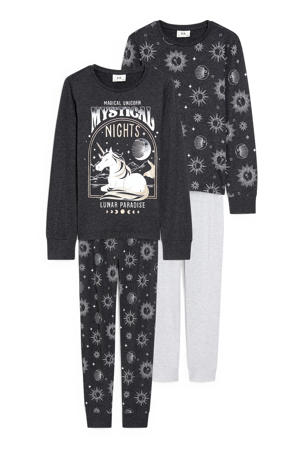 pyjama - set van 2 antraciet/lichtgrijs
