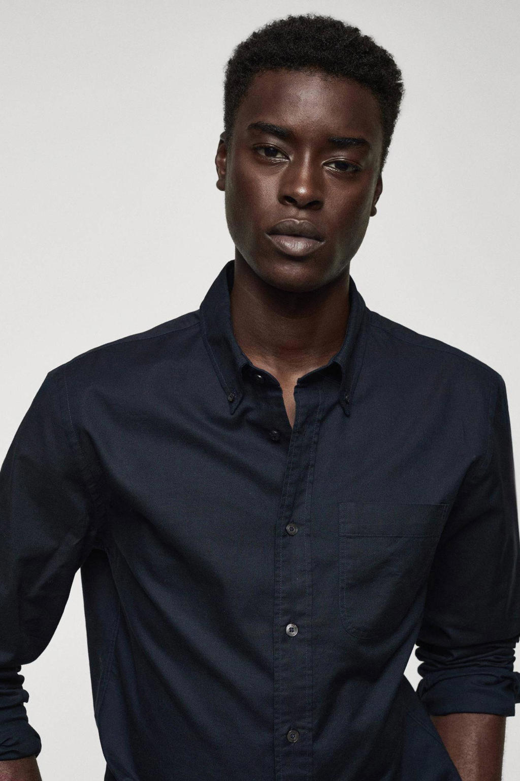 Mango Man regular fit overhemd donkerblauw wehkamp