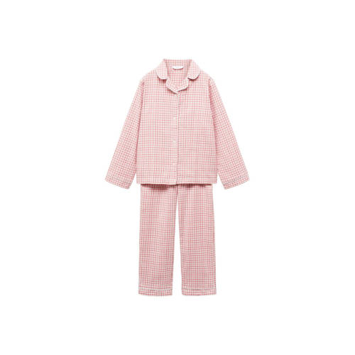 Mango Kids geruite pyjama roze/wit