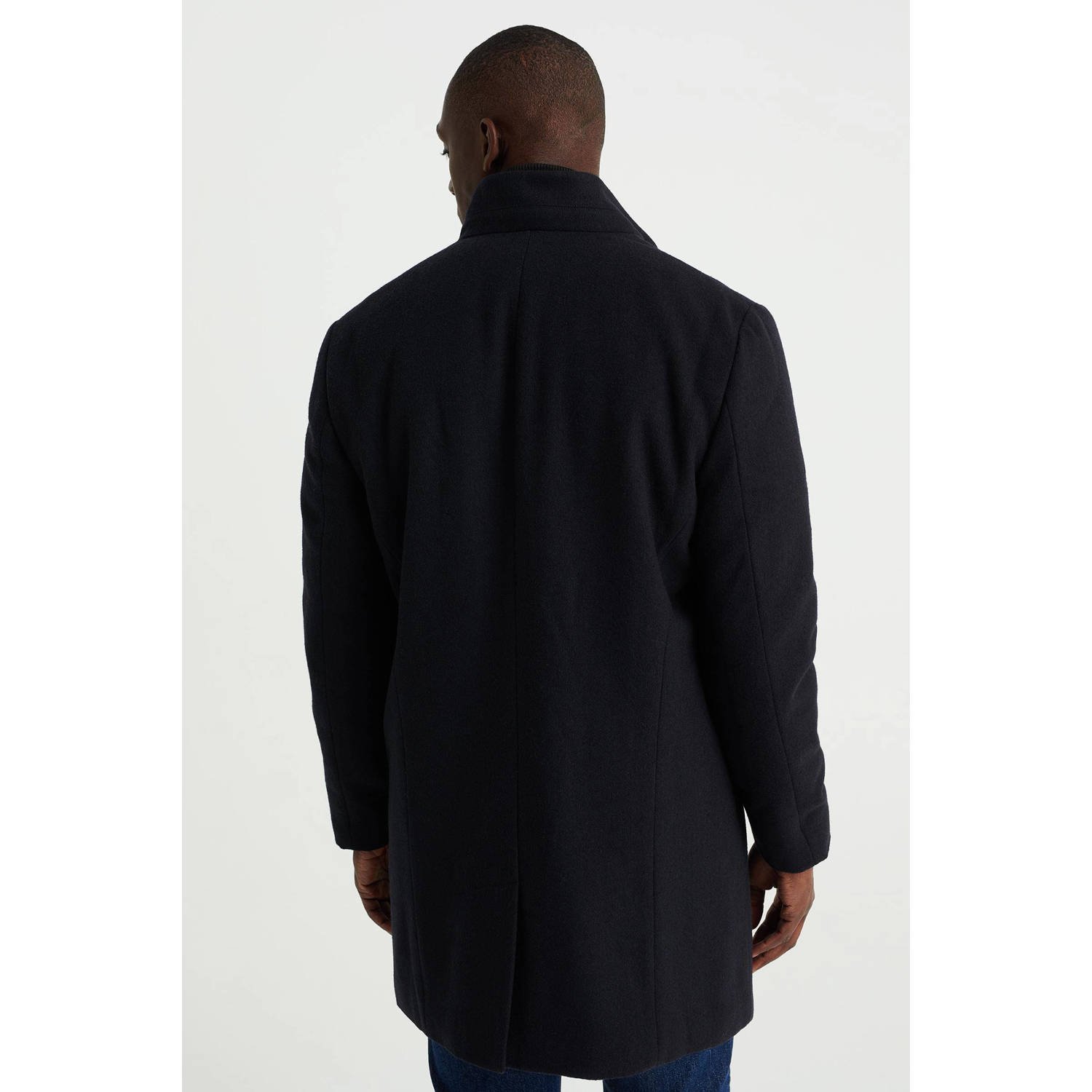 WE Fashion gemêleerde jas met wol heavy blue