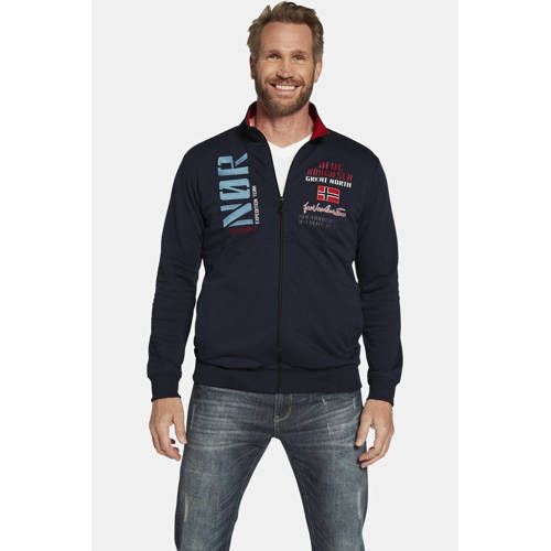 Jan Vanderstorm sweatvest TJARKE Plus Size met printopdruk donkerblauw afbeelding